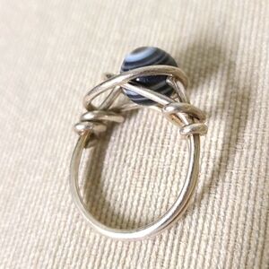 - Handmade Wire Ring with Black/Grey Stone Size 7